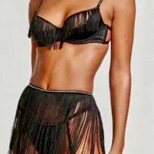 Victoria’s Secret Crystal Fringe Push Up Bra Garter & Snowflake Thong XL NWT